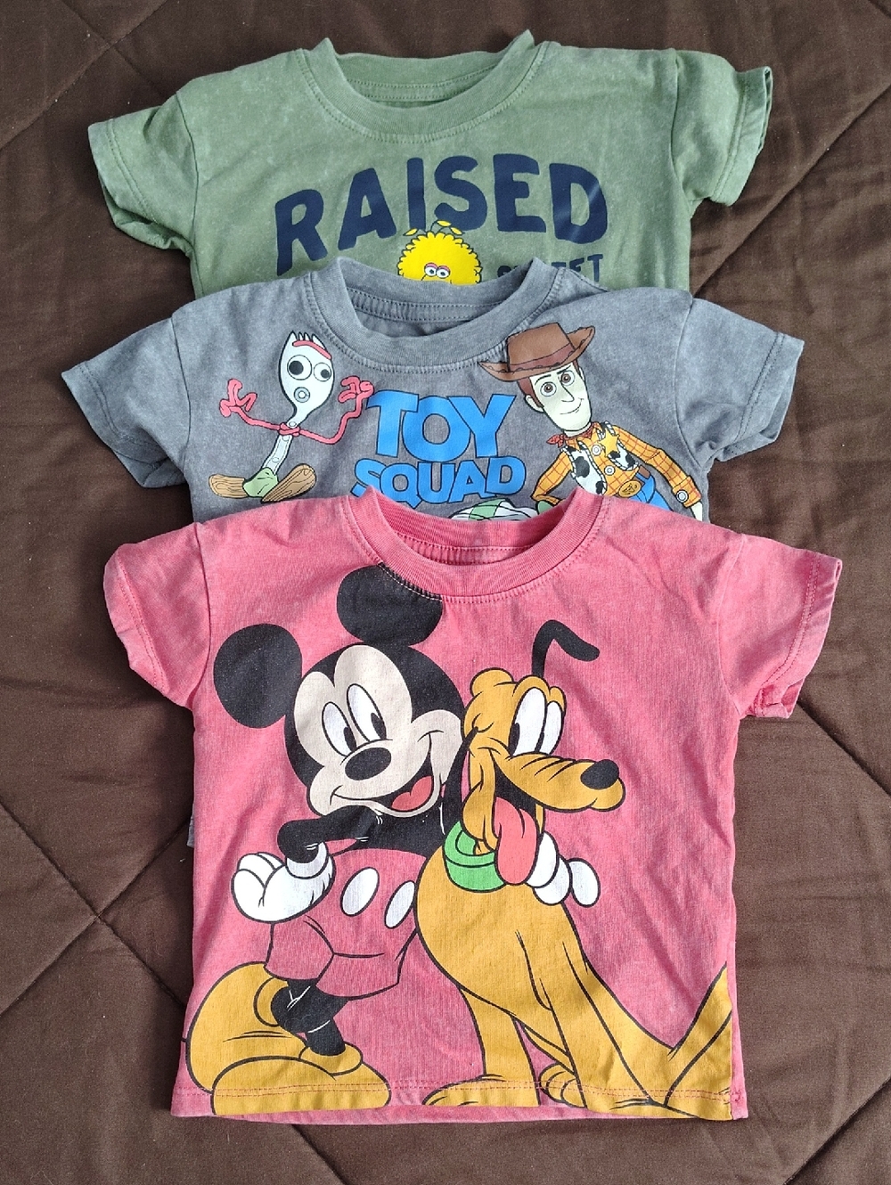 Disney Mickey & Pluto Pink Graphic Tee (with Toy Story & Green 'Raised' Tees)